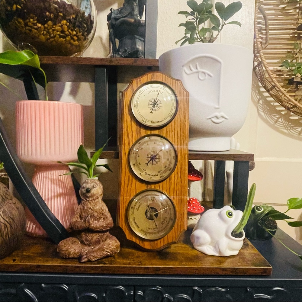 Vintage Weather station barometer thermometer hygrometer barometer wooden frame